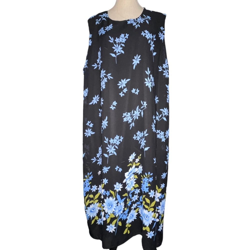 Anthony Richards Women’s Black  Blue Floral Sheath Dress Sleeveless Sz 22W Vtg